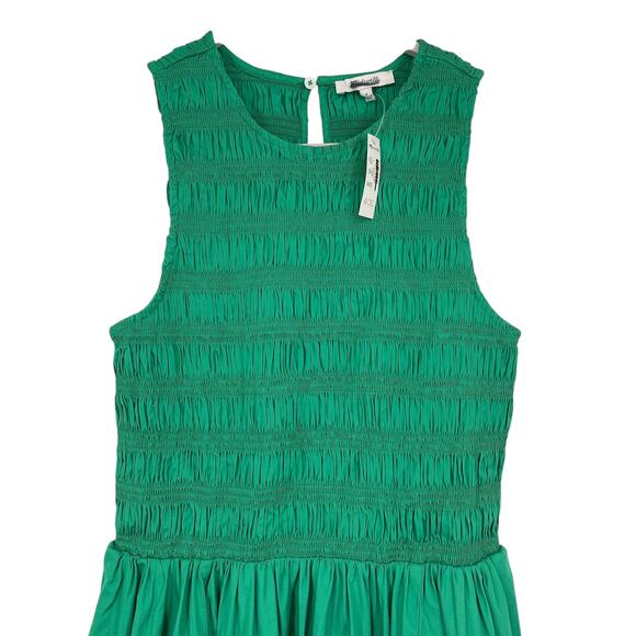Madewell The Melody Bubble Hem Smocked Midi Dress Poplin Small Verdant Green NWT - Picture 7 of 10